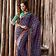 Blue, Turquoise Green and Red Crepe Saree with Blouse