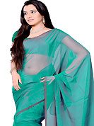 The evolution of style species collection spells pure femininity. Sea Green tissue saree. This saree gives you a modern and different look in fabulous style. Matching blouse is available. Slight Color variations are possible due to differing screen and photograph resolutions.