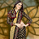 Dark Golden Yellow and Black Net and Chanderi Saree with Blouse