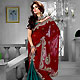 Maroon and Turquoise Green Faux Georgette Lehenga Style Saree with Blouse
