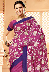 Style and trend will be at the peak of your beauty when you adorn this saree. This deep pink banarasi silk saree have beautiful embroidery patch work which is embellished with resham, zari and stone work. Fabulous designed embroidery gives you an ethnic look and increasing your beauty. Matching blouse is available. Slight Color variations are possible due to differing screen and photograph resolutions.