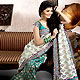 Off White and Turquoise Green Banarasi Silk Saree with Blouse