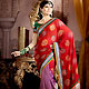 Red and Purple Faux Georgette and Brocade Saree with Blouse