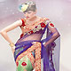 Violet and Shaded Green Net Lehenga Style Saree with Blouse