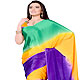 Light Green, Dark Yellow and Violet Faux Crepe Saree with Blouse