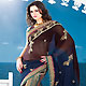 Dark Brown and Navy Blue Faux Georgette and Tissue Lehenga Style Saree with Blouse