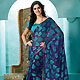 Violet and Turquoise Faux Georgette Saree with Blouse