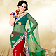 Green and Red Net Lehenga Style Saree with Blouse