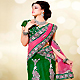 Pink, Green and Off White Net Lehenga Style Saree with Blouse