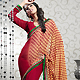 Peach and Red Faux Georgette Saree with Blouse