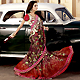 Deep Brown and Red Net Saree with Blouse