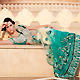 Light Cream and Turquoise Green Net Lehenga Style Saree with Blouse