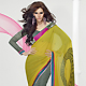 Light Olive Green, Off White and Black Faux Georgette Saree with Blouse