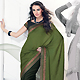Olive Green and Black Faux Crepe Saree with Blouse