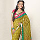Olive Green and Pink Faux Georgette Saree with Blouse