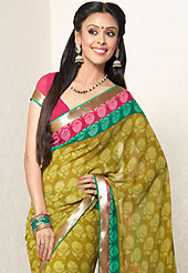 The traditional patterns used on this saree maintain the ethnic look. This multicolor faux georgette saree is nicely designed with floral print and graceful patch border. Saree gives you a singular and dissimilar look. Matching pink blouse is available. Slight color variations are possible due to differing screen and photograph resolution.