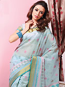 Printed sarees are the best choice for a girl to enhance her feminine look. This beautiful off white and light blue cotton saree is nicely designed with block print and self weaving zari work. Beautiful print work on saree make attractive to impress all. It will enhance your personality and gives you a singular look. Matching blouse is available with this saree. Slight color variations are due to differing screen and photography resolution.