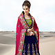Dark Pink and Navy Blue Faux Crepe and Velvet Lehenga Style Saree with Blouse
