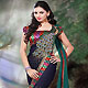 Navy Blue and Green Faux Chiffon Saree with Blouse