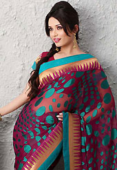 Outfit is a novel ways of getting yourself noticed. This black and purple brasso faux georgette saree is nicely designed with self weaving and patch work. Beautiful embroidery work on saree make attractive to impress all. This saree gives you a modern and different look in fabulous style. Matching blouse is available. Slight color variations are possible due to differing screen and photograph resolution.