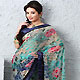 Cream, Sea Green and Navy Blue Saree with Blouse