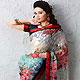 Off White, Light Sea Green and Light Navy Blue Saree with Blouse