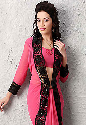 Embroidered sarees are the best choice for a girl to enhance her feminine look. This pink faux chiffon saree is nicely designed with embroidered patch work is done with resham, sequins and stone work. Beautiful embroidery work on saree make attractive to impress all. This saree gives you a modern and different look in fabulous style. Matching blouse is available. Slight color variations are possible due to differing screen and photograph resolution.