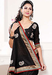 The glamorous silhouette to meet your most dire fashion needs. This black art silk saree is nicely designed with embroidered patch work is done with resham, zari and sequins work. Beautiful embroidery work on saree make attractive to impress all. This saree gives you a modern and different look in fabulous style. Matching blouse is available. Slight color variations are possible due to differing screen and photograph resolution.