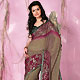 Dusty Olive Green and Deep Pink Shimmer Faux Georgette Saree with Blouse