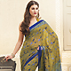 Olive Green and Blue Faux Georgette Saree with Blouse