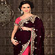 Deep Burgundy and Pink Velvet and Net Saree with Blouse