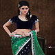 Green and Dark Navy Blue Net and Velvet Lehenga Style Saree with Blouse