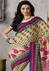 The traditional patterns used on this saree maintain the ethnic look. This beautiful peach, green and pink art silk saree is nicely designed with geometric, paisley and abstract print work. Beautiful print work on saree make attractive to impress all. It will enhance your personality and gives you a singular look. Matching blouse is available with this saree. Slight color variations are due to differing screen and photography resolution.