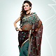 Deep Brown and Teal Green Net and Georgette Saree with Blouse