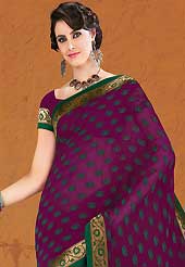 Exquisite combination of color, fabric can be seen here. This beautiful burgundy faux chiffon saree is nicely designed with abstract print and zari work. Beautiful print work on saree make attractive to impress all. Matching blouse is available with this saree. Slight color variations are due to differing screen and photography resolution.