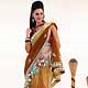 Brown and Yellow Faux Georgette, Net and Brocade Lehenga Style Saree with Blouse