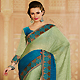 Light Olive Green and Blue Chiffon Jacquard Saree with Blouse