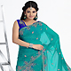 Turquoise Green and Royal Blue Faux Chiffon Lehenga Style Saree with Blouse