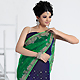 Green and Navy Blue Net and Velvet Lehenga Style Saree with Blouse