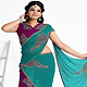 Turquoise Green and Dark Magenta Faux Georgette Lehenga Style Saree with Blouse