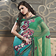 Green and Turquoise Blue Net and Faux Georgette Saree with Blouse