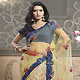 Light Yellow, Fawn and Blue Net and Viscose Lehenga Style Saree with Blouse