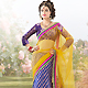 Yellow and Violet Net and Brocade Lehenga Style Saree with Blouse