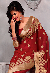 Welcome to the new era of Indian fashion wear. This maroon chiffon saree is nicely designed with embroidery patch work is done with zari, sequins and lace work. Saree gives you a singular and dissimilar look. Matching blouse is available. Slight color variations are possible due to differing screen and photograph resolution.