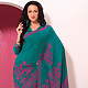 Teal Green and Pink Faux Crepe Saree with Blouse