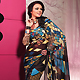Deep Brown and Blue Faux Georgette Saree with Blouse