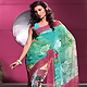Turquoise and Black Faux Georgette Saree with Blouse