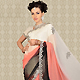Off White, Peach and Black Chiffon Saree with Blouse