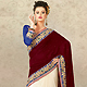 Maroon and Off White Velvet and Net Saree with Blouse