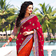 Deep Pink and Rust Chiffon and Brasso Saree with Blouse
